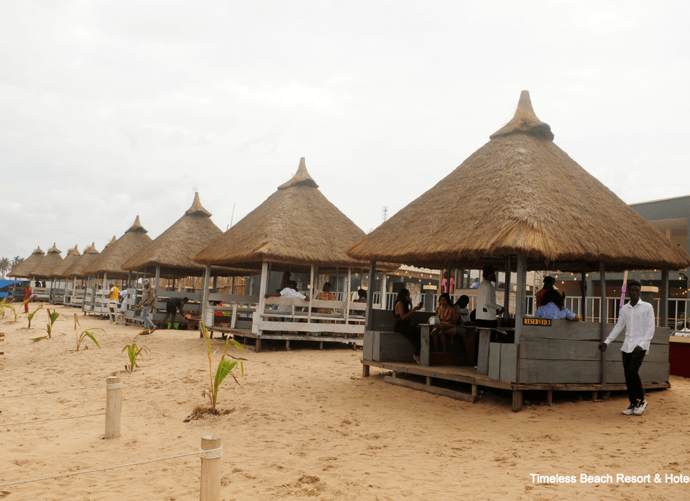 Beach tents set up on the sand